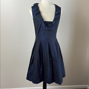 Sara Campbell Navy Ruffle Neck Dress Sleeveless Pleated Skirt Size 4
